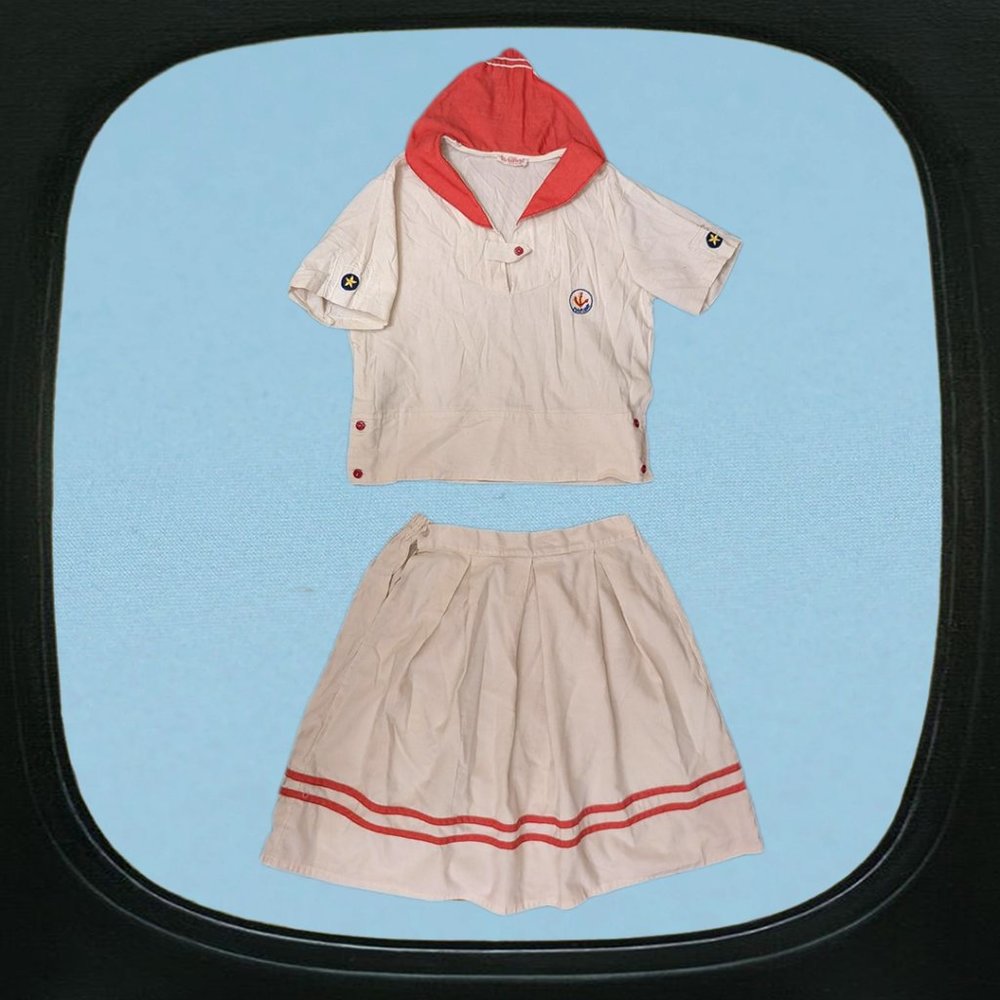 vintage red and cream sailor set